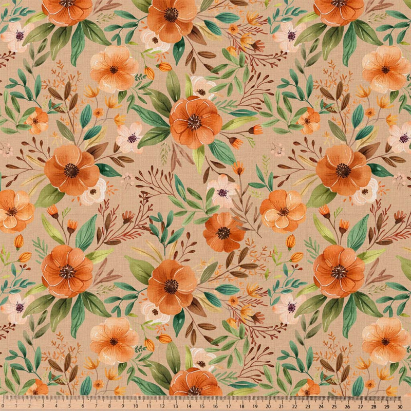 Printed Cotton CAMELIA Linen / Orange